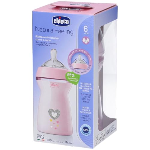 Chicco Natural Feeling Anti-Colic Baby Bottle 330 ml, Pink