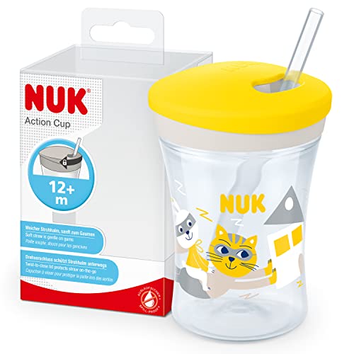 NUK Action Cup Kids | 12+ Months | 230 ml | Leak-proof | BPA-free | Yellow Cat