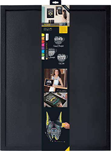 SECURIT - Woody Double-Sided Chalkboard with Liquid Chalk Marker - 60x80cm - Black