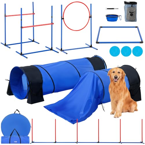 VEVOR Agility Set for Dogs, 7 Piece Obstacle Course with Hurdles, Poles, and Tunnels