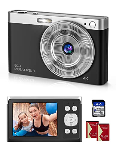 4K Ultra HD Mini Video Camera 50MP with 16x Digital Zoom (Black)