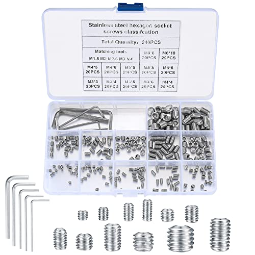 Set me 240 Pjesë, Vida Hex Socket me Çelës, M3/M4/M5/M6/M8