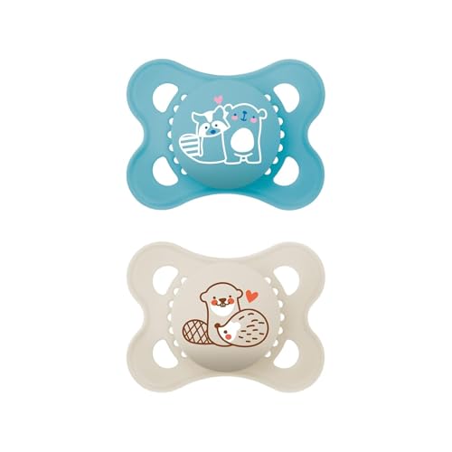 MAM Original Latex Dummy, Set of 2, Dummies Made from Sustainable, Organic Renewable Materials, Baby Dummy with Symmetrical & Orthodontic Teat, 0–6 Months, Bear/Otter