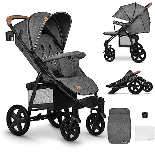 Lionelo Annet Plus Buggy Kinderwagen ab Geburt bis 22 kg, Liegefunktion  flach, kompakt faltbar, groe EVA Rder mit Federung, XXL Verdeck, inkl.  Fusack, Moskitonetz & Getrnkehalter - ofertoj