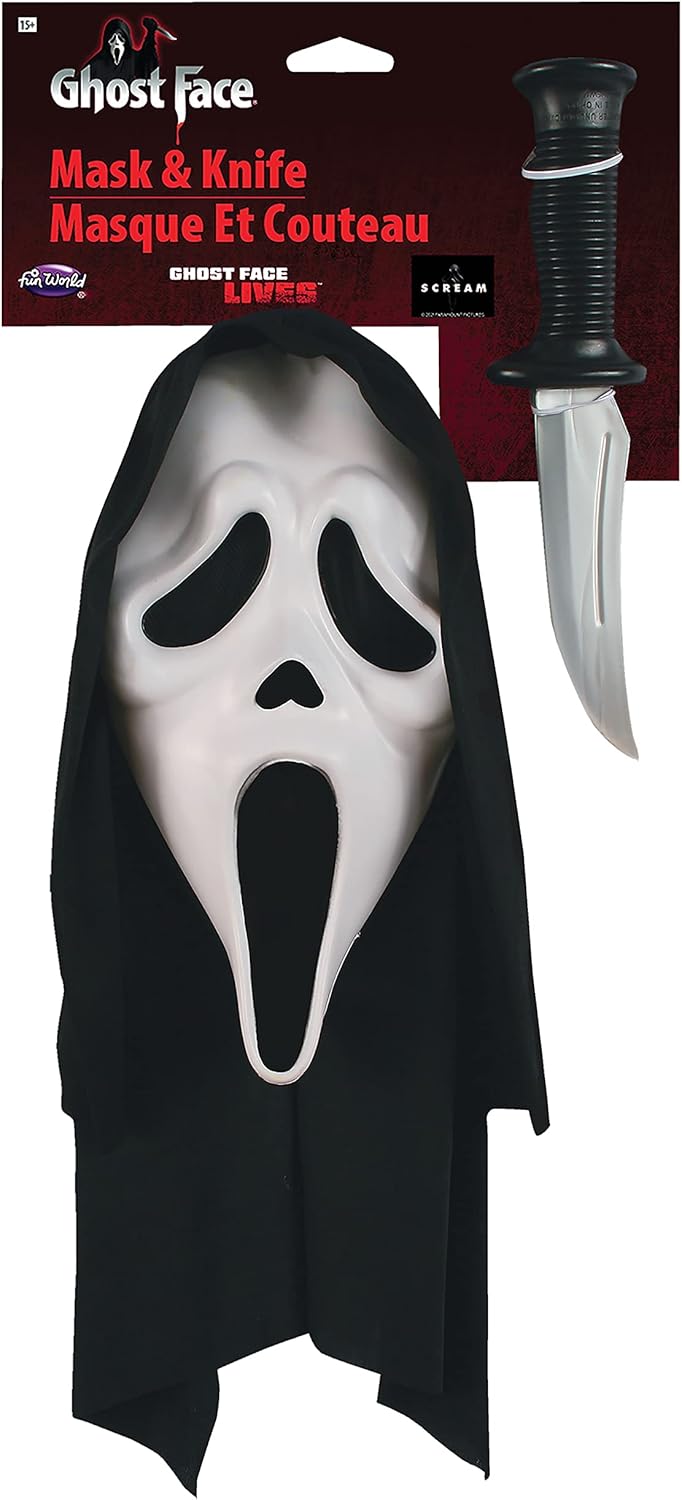 Maskë Halloween me Thikë Lodër – Ghost Face (Scream)