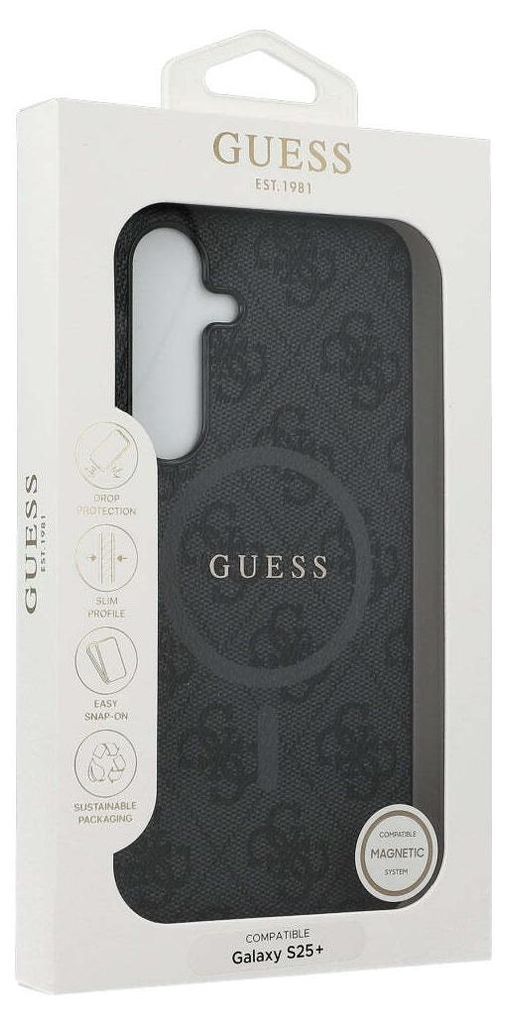 GUESS – Mbështjellëse MagSafe Classic 4G për Samsung Galaxy S25 Plus, e zezë